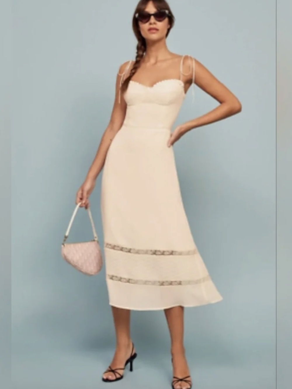 Reformation Ronan Lace Frill Midi Dress Ivory Size 8